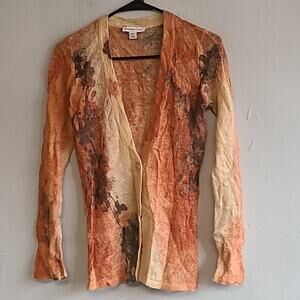Women's 4 small button cardigan orange tan brown ombre wool & mohair blend